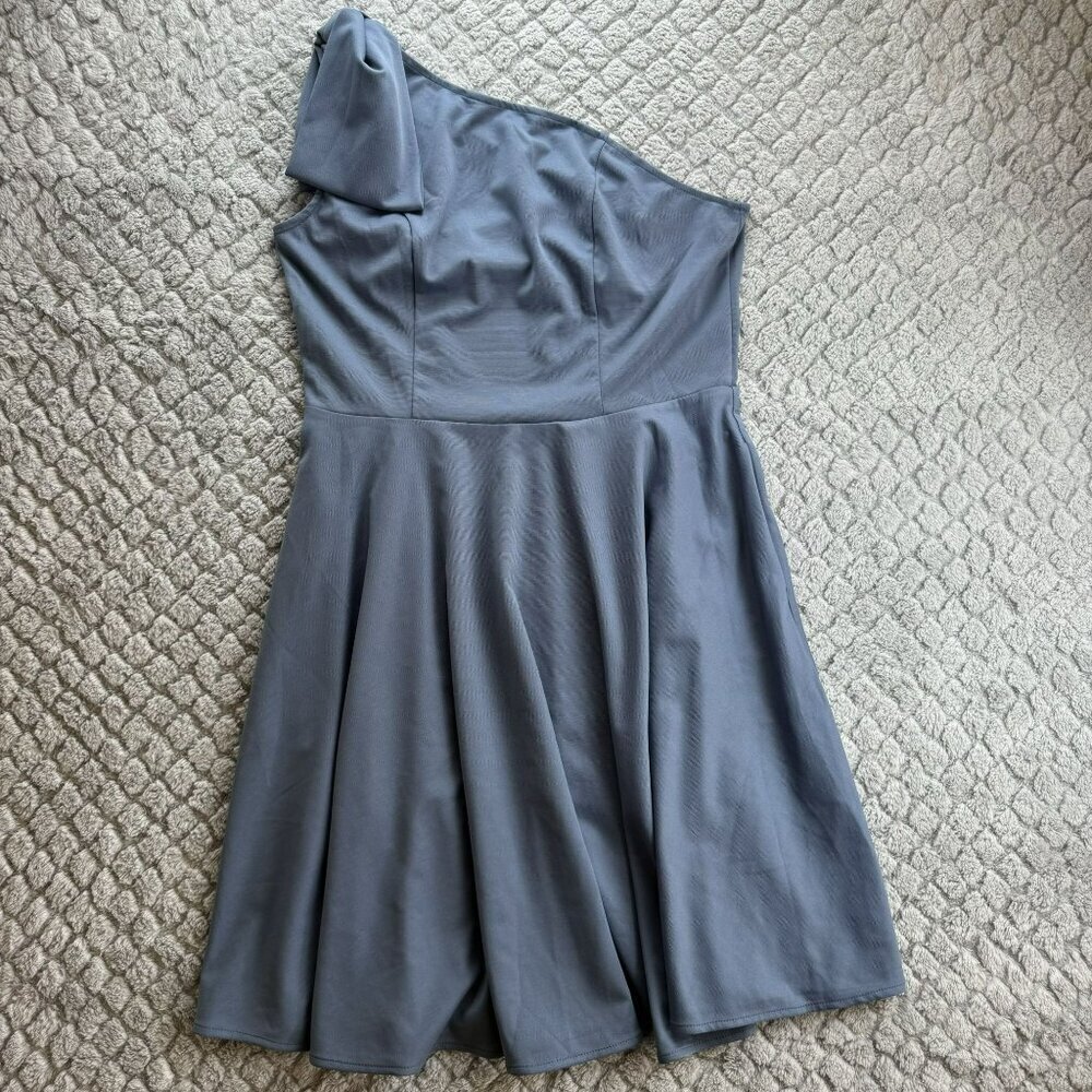 Jasambac‎ One-Shoulder Cocktail Dress Blue Size XL Knee length Bow